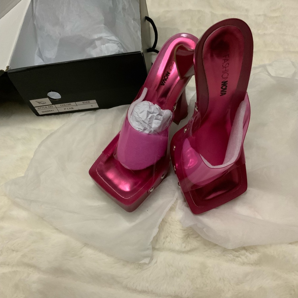 Fashion Nova Pink Crystal Embellished Heels